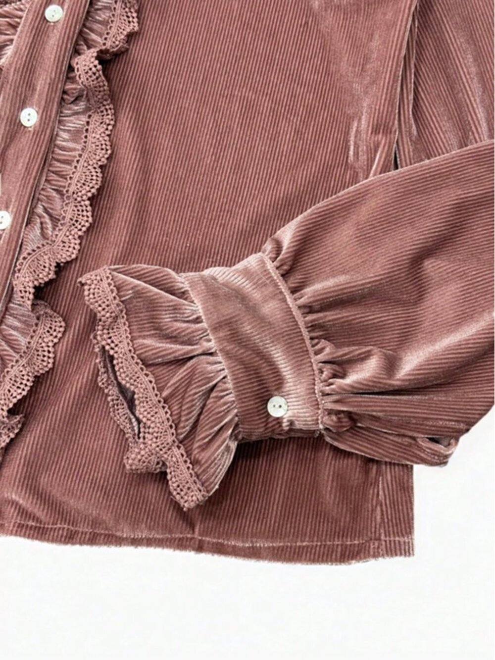 Watermelon Pink Elegant Women's Ruffle Trim Long Sleeve Blouse - Picture 4 of 6
